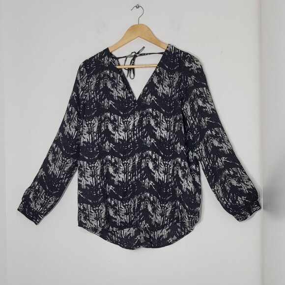 JACQUELINE de YONG Women's Black White Long Sleeve Button Front Blouse Size 40 - Picture 2 of 12